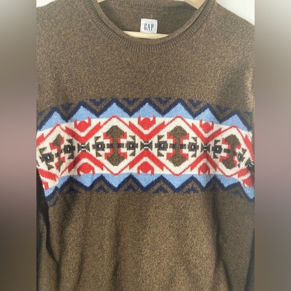 GAP Native Aztec Knit Sweater NEW Brown with Blue White Red Design XS - Picture 6 of 7